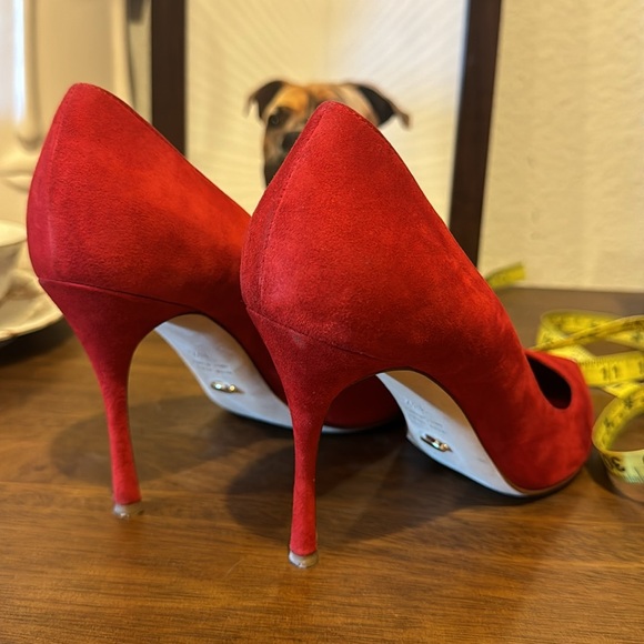 SERGIO ROSSI EUC Godiva Suede Pointed Toe Pumps Heels BB Royal Mary Red 38.5 - Picture 10 of 11